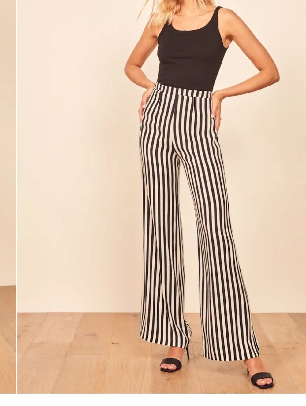 Reformation Sorrenti  Navy & White Striped High-Waist Wide-Leg Pants